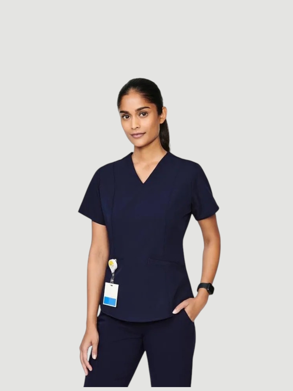 Figs Navy Casma Slim Scrub Top